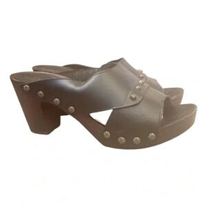 Cordani black strappy mule wood heel clog